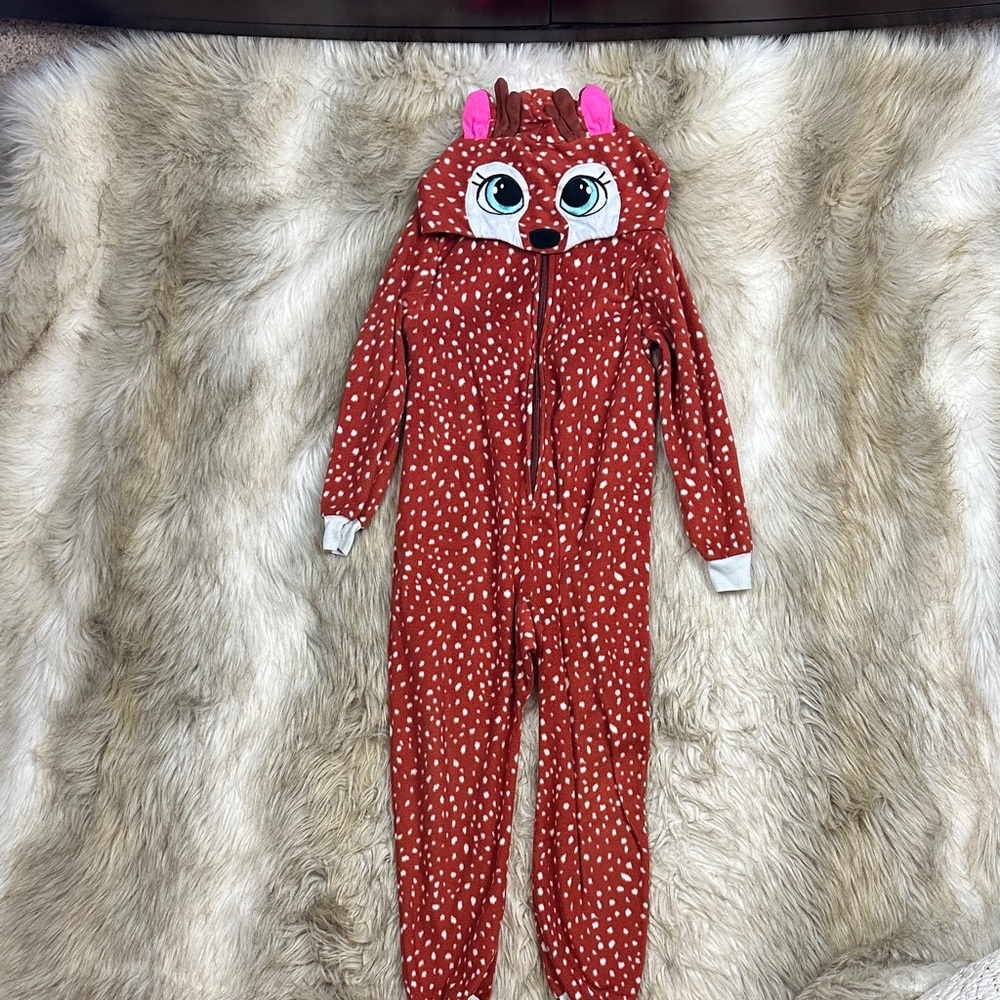Cat & Jack Deer Animal Long Sleeve Fleece Hooded Footie Pajama